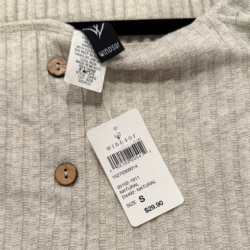 Windsor Natural Ribbed Off-Shoulder Button Knit Dress - Picture 2 of 2